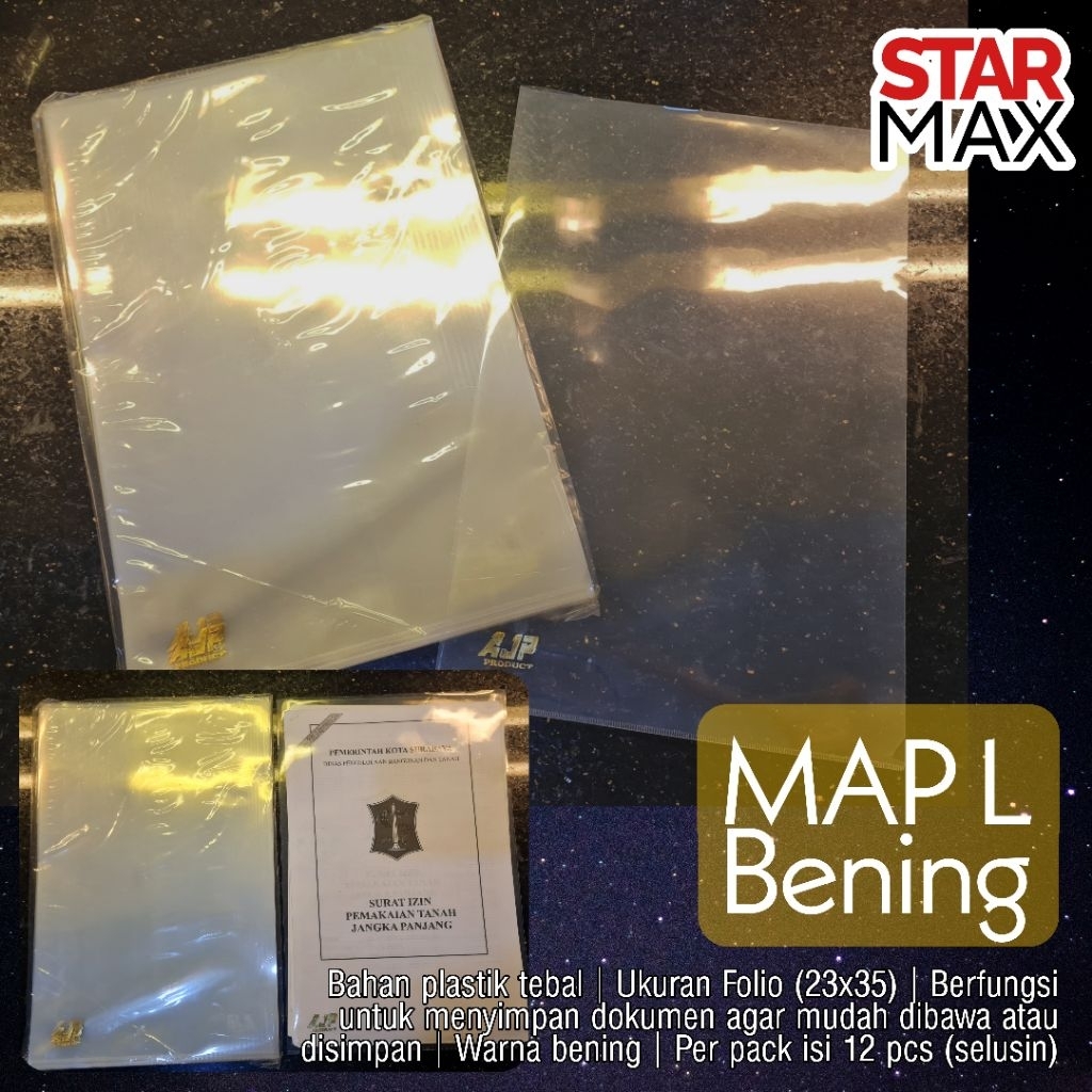 

Map L Bening ukuran F4 (350 x 230 mm) | per pack isi 12