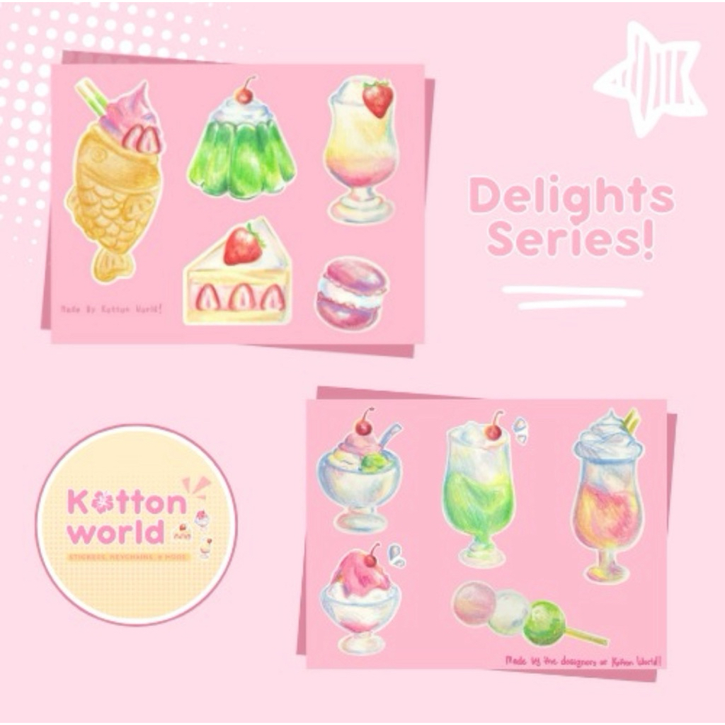 

Dessert Delights Stickers | waterproof vinyl stickers, stiker dekorasi, journal decorating, stiker lucu, ice cream, floaties, cake, macaron, jello, dango, taiyaki / laminated sticker / stiker lucu / stiker dekorasi / dekorasi jurnal