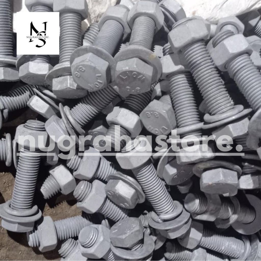 Baut mur baja 8.8 hdg  M16 x 60 mm