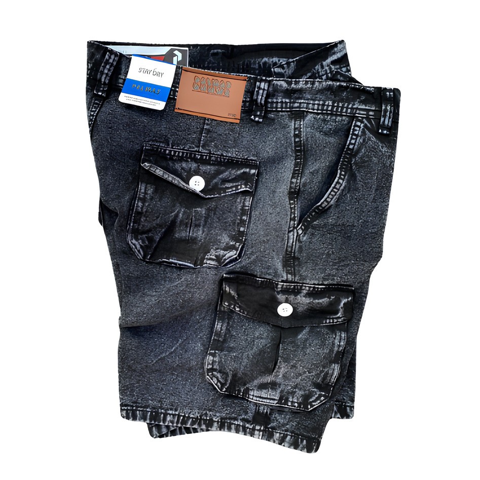 Celana Cargo Pendek Pria Jeans Washing tidak melar Boardshort Longgar Loose Denim