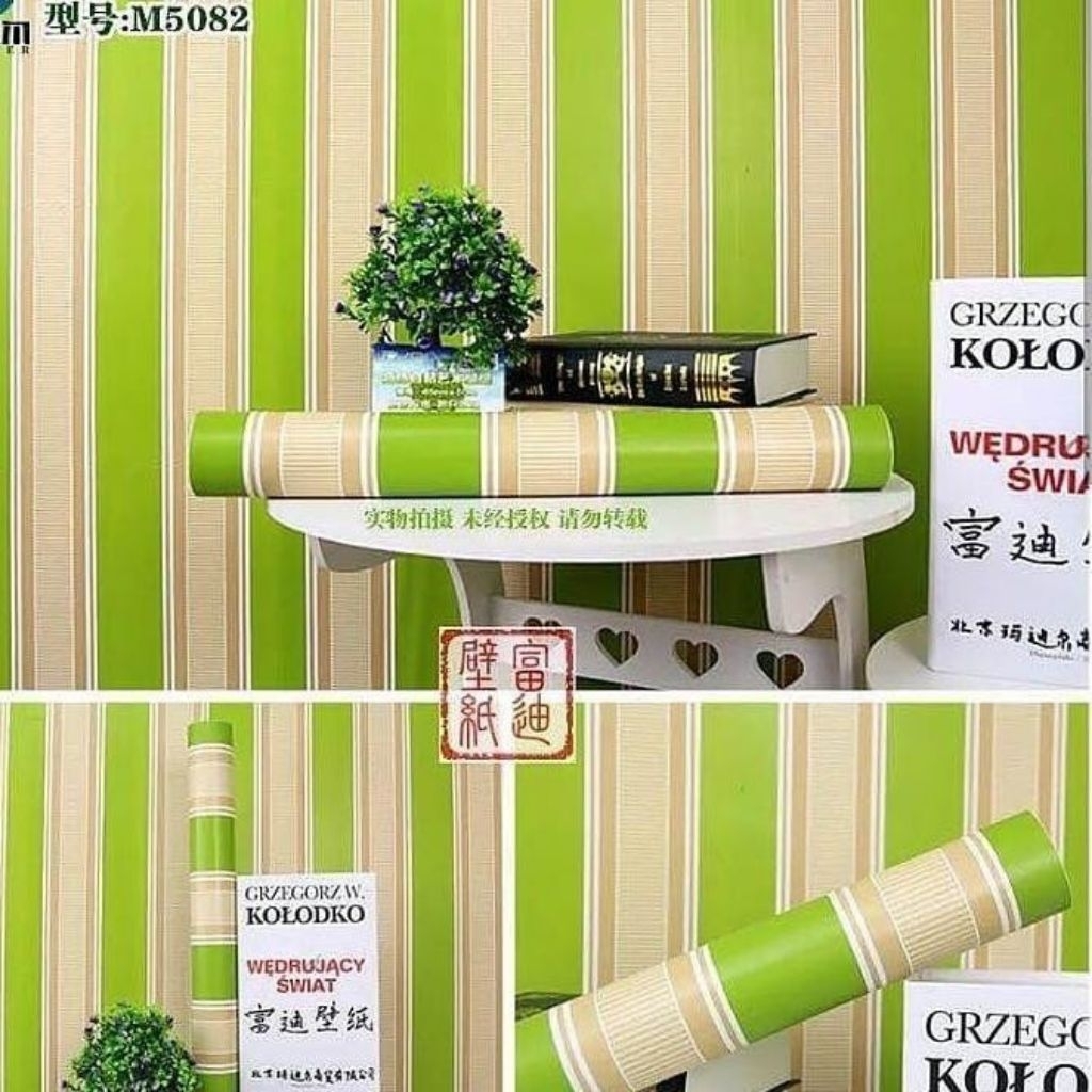 PAKET 5 ROLL Wallpaper stiker dinding salur hijau