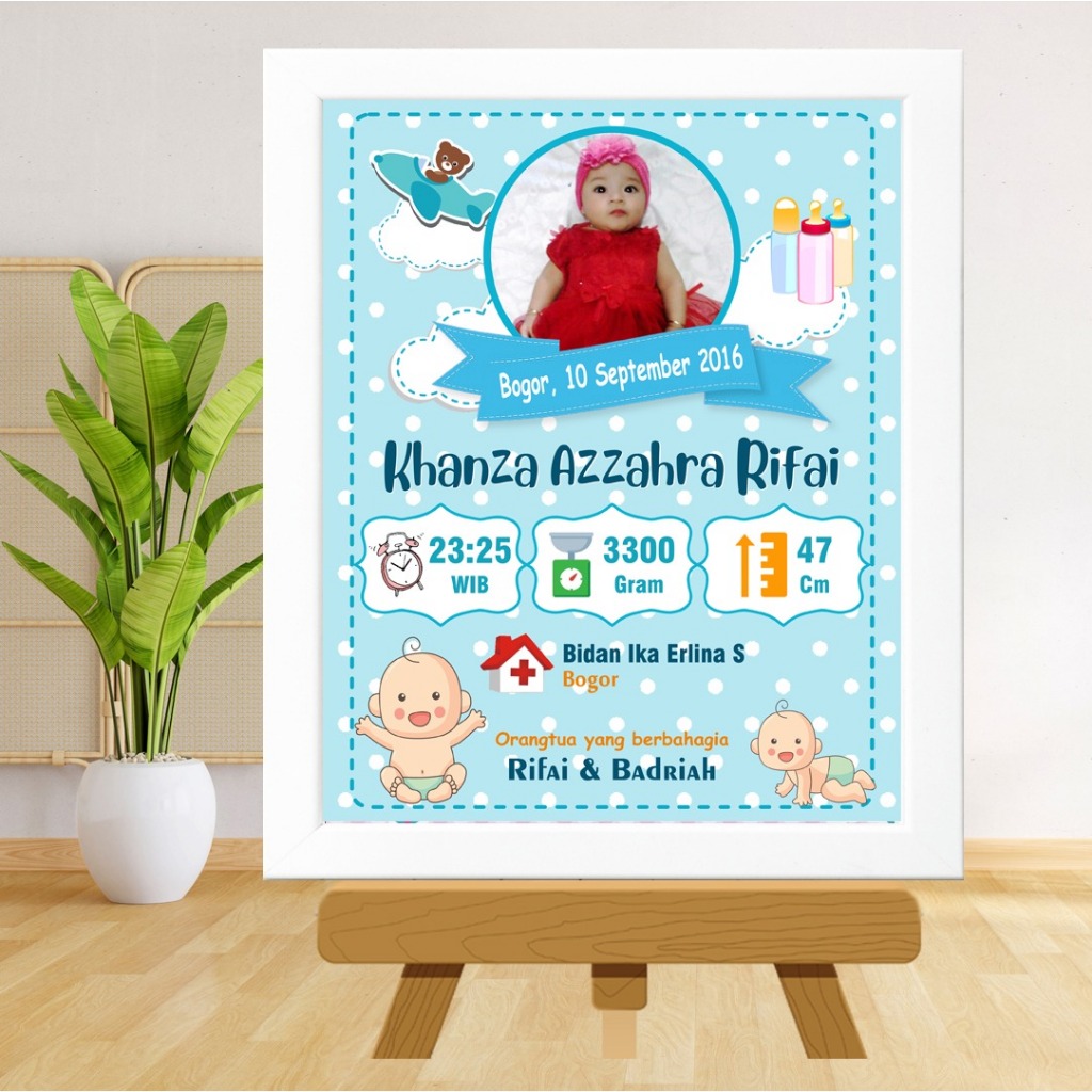 Biodata Bayi Biodata Kelahiran Bayi + Bingkai Biodata Aesthetic 10r 20x25 cm Murah