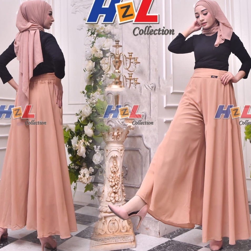 KODE W43U Celana kulot payung panjang jumbo full puring bahan ceruty baby doll rok bawahan wanita mu