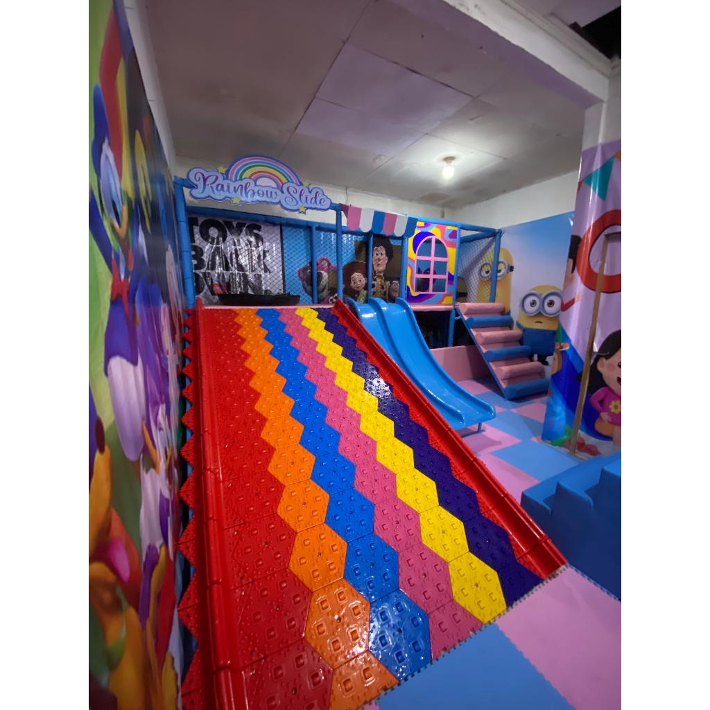 Playground indoor rainbow slide trampolin lengap siap pakai