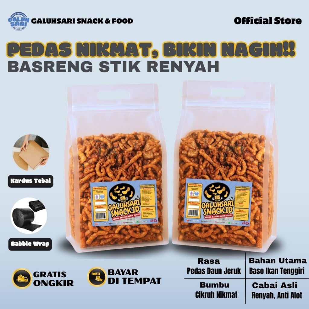 

Galuhsari - Keripik Basreng Sultan Bumbu Cikruh Pedas Ekstra Daun Jeruk Melimpah Renyah Praktis
