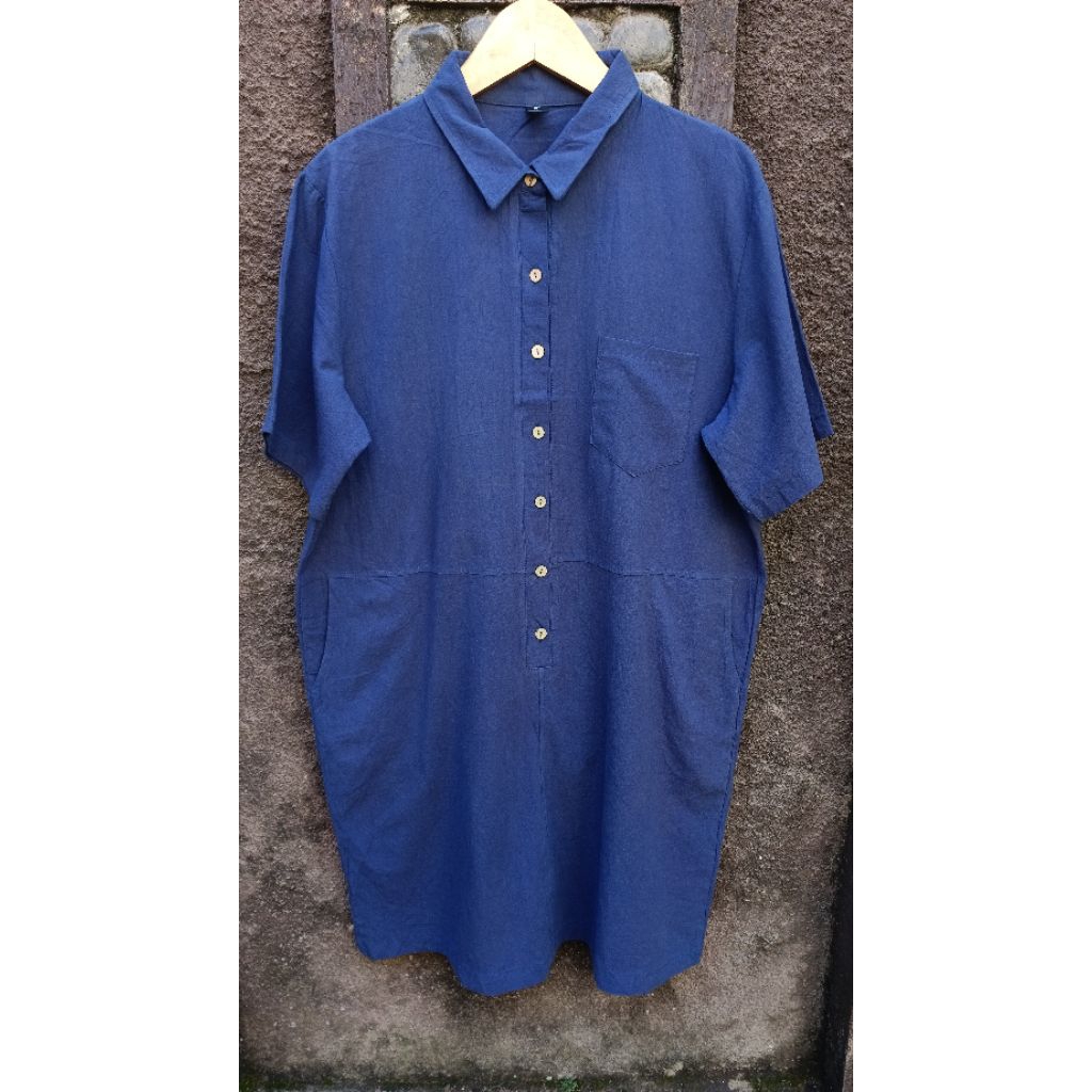 PRELOVED DRESS LINEN PENDEK/DRESS POLOS WANITA