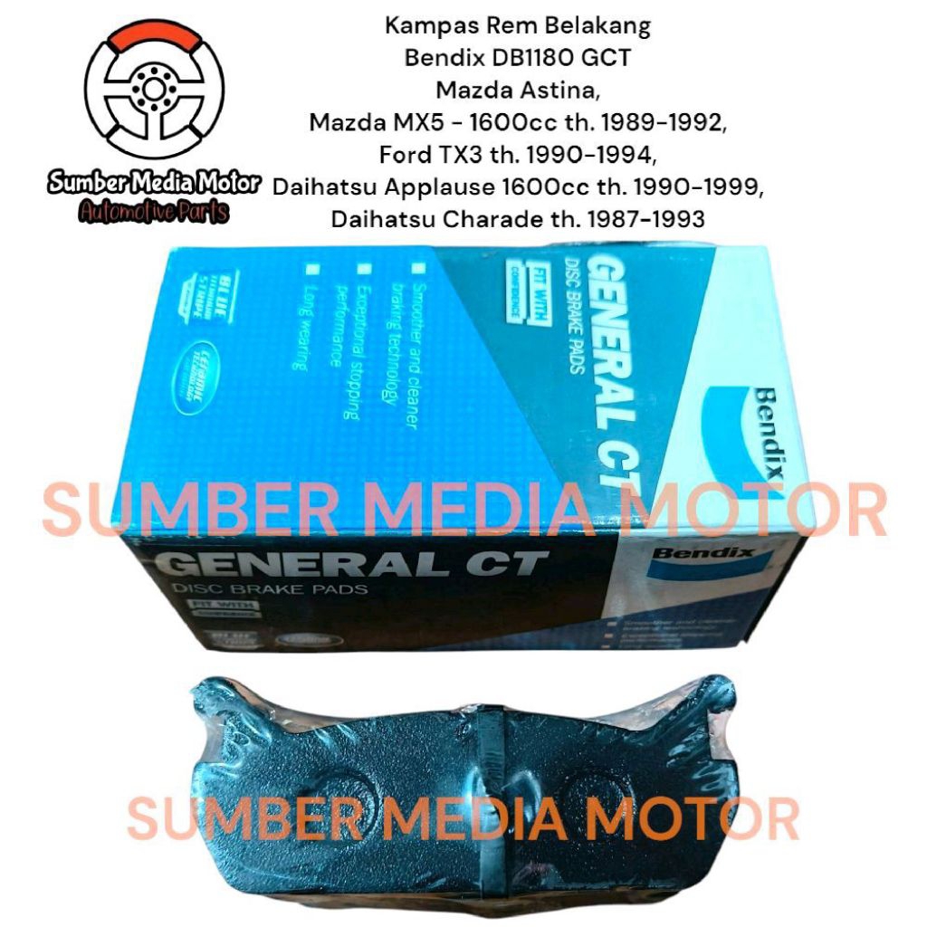 Bendix Kampas Rem Belakang Brakepad DB1180 GCT Mazda Astina, TX3 tahun 1990-1994, Mazda MX5 - 1600cc