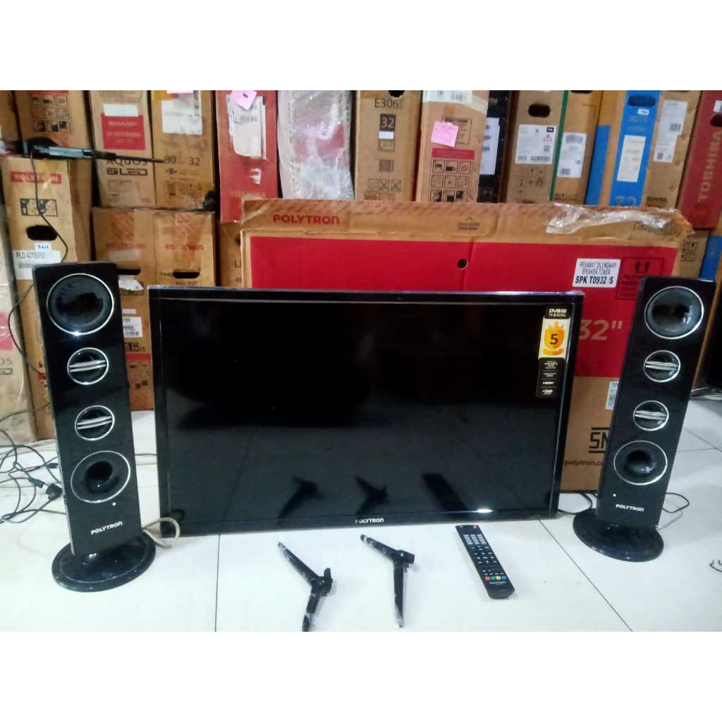 TV SECOND POLYTRON 32 INCH SPEAKER TOUWER DIGITAL HDMI USB KONDISI NORMAL SIAP PAKAI 5187F