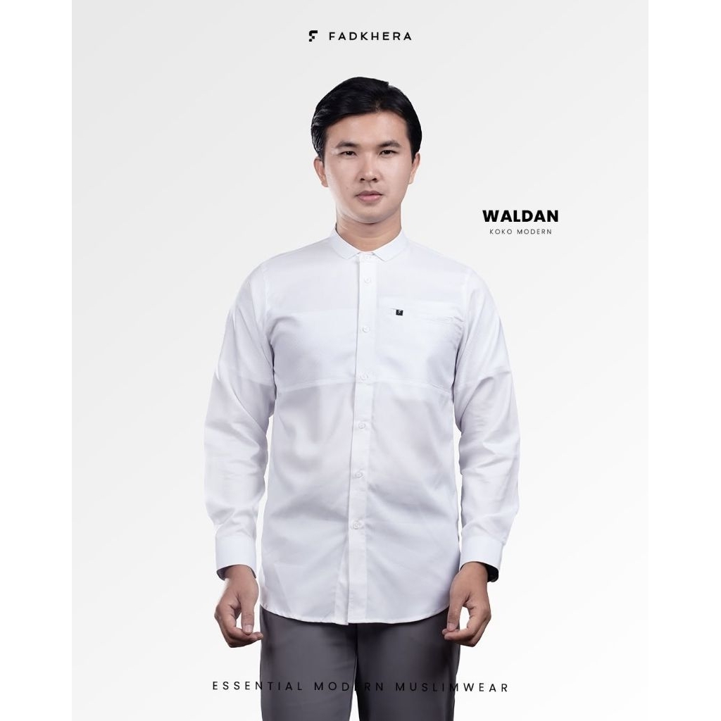 Fadkhera Waldan Kemeja Koko Modern Pria Putih Motif