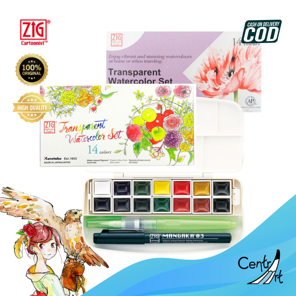 

ZIG Transparent Watercolor Set 14 colors | Zig transparan cat air set empat belas warna