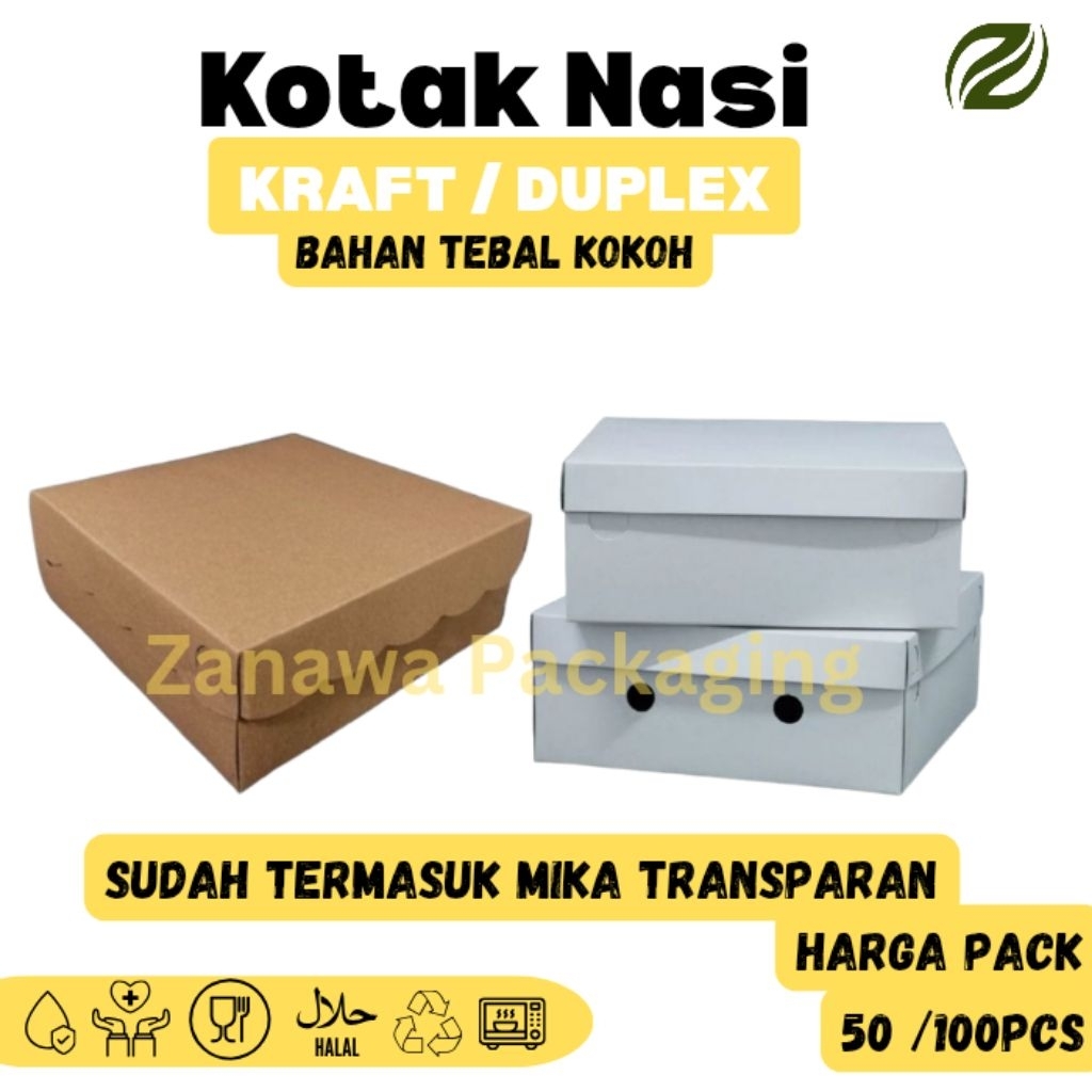 Kotak Nasi Tebal untuk Katering 18x18 20x20 Duplex Putih Kraft Coklat - Harga per Pack isi 50/100 pc