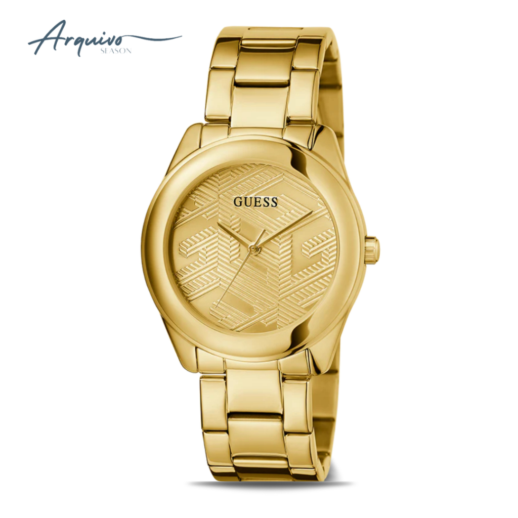 Jam Tangan Guess Wanita Cubed Ladies Gold Pattern Dial Stainless Steel Mewah Casual Original GW0606L