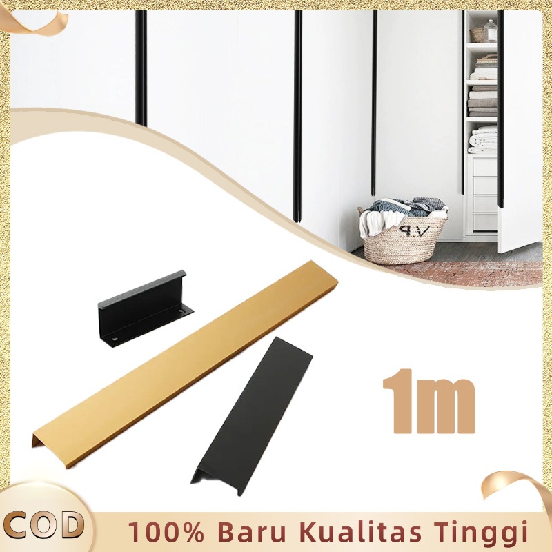 1 Meter Handle Brushed Gold Tarikan Laci Gagang Lemari Tarikan Pintu Lemari Invisible Gagang Tarikan