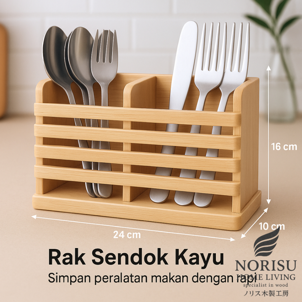 NORISU HOME LIVING Rak Sendok Garpu Aesthetic Handmade Serbaguna - Tempat Pensil Skat Kayu Minimalis