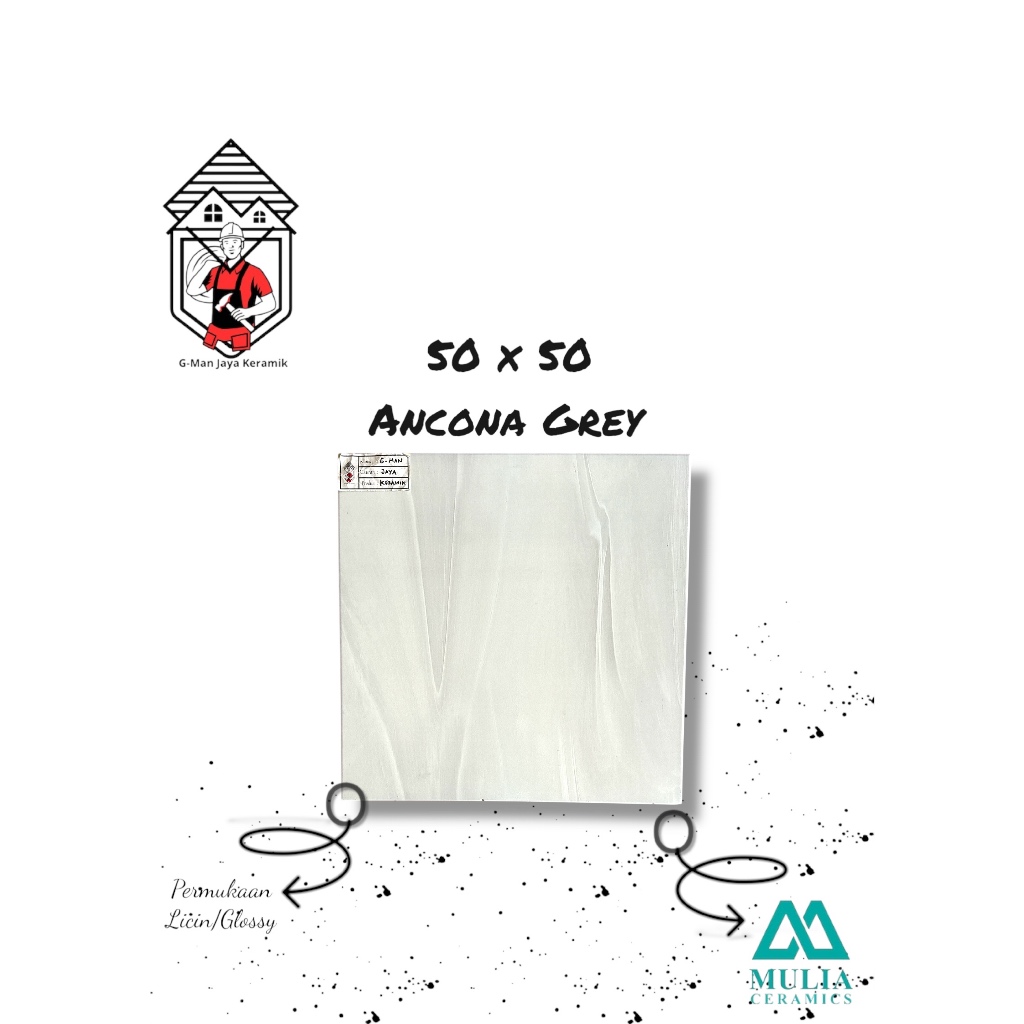 Keramik Lantai 50x50 Kilap/Licin Ancona Grey Keramik Mulia Ceramic Glossy Grade A isi 4 pcs