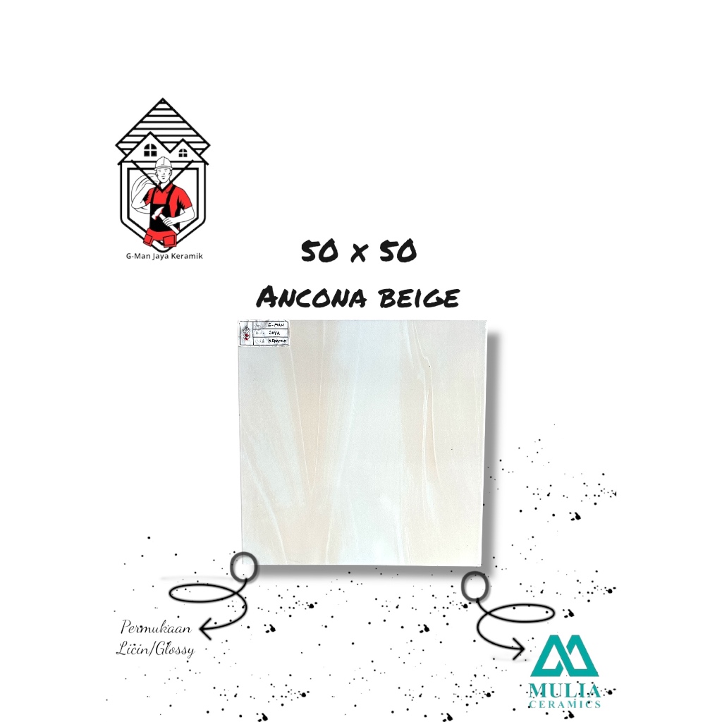 Keramik Lantai 50x50 Kilap/Licin Ancona Beige Keramik Mulia Ceramic Glossy Grade A isi 4 pcs