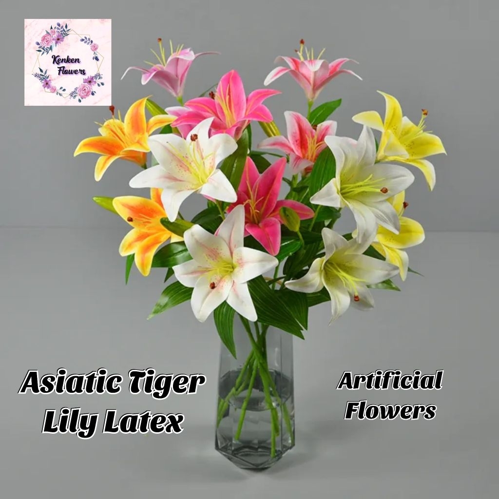 Bunga Lily Latex Asiatic Tiger  Lily Tangkai Artificial Dekorasi