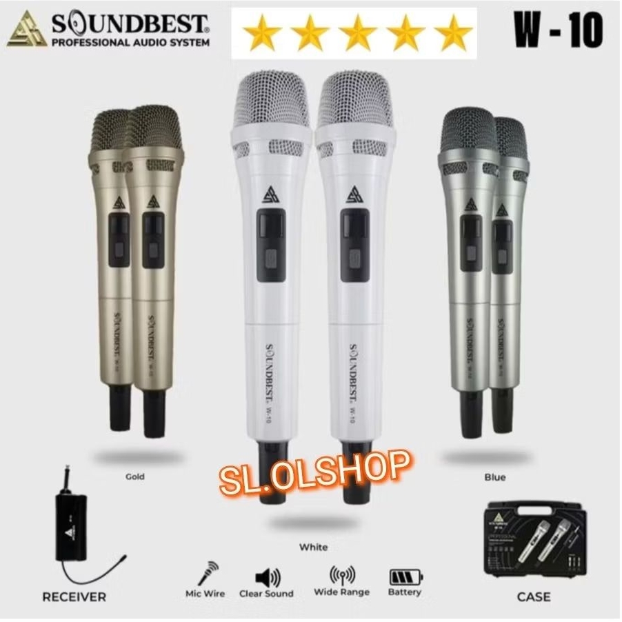 Mic Wireless Soundbest W10/ 2 Microphone Handheld Soundbest W10 Original