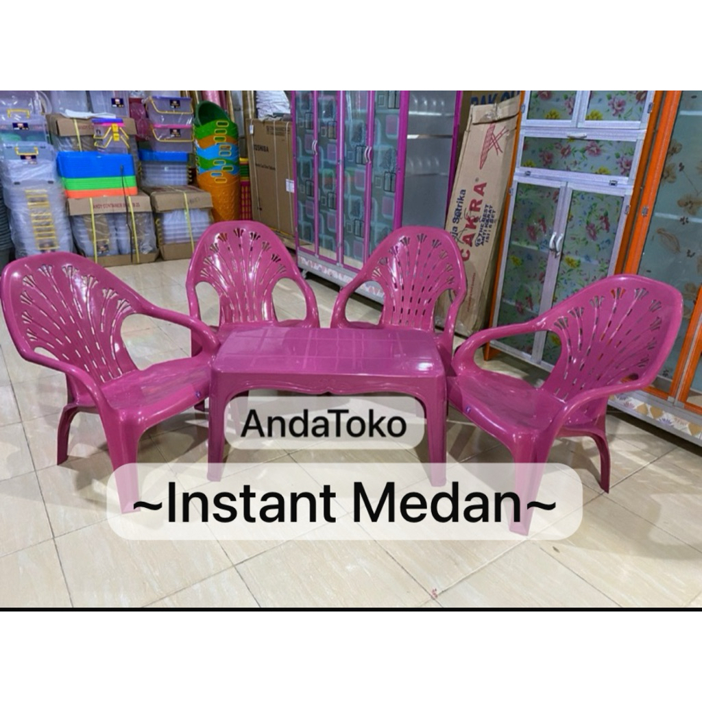 Kursi Plastik Santai Twinpan/Panda 1Set (2Kursi+1MejaPanjang) (4Kursi+1MejaPanjang)