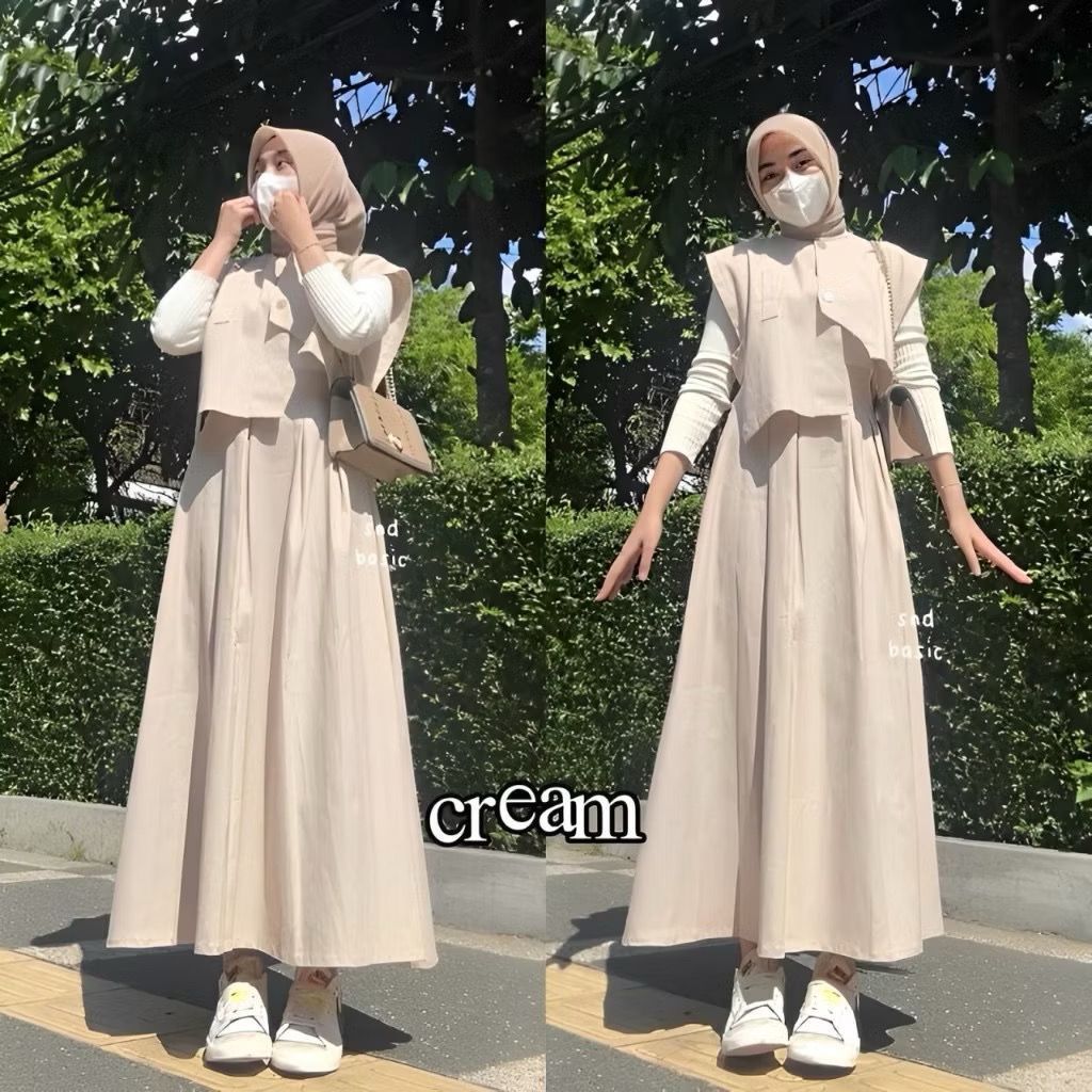 Hyeri Set Rompi Linen Setelan Wanita Kekinian Outfit Set Korean Style One Set Wanita -Set Rompi Wani