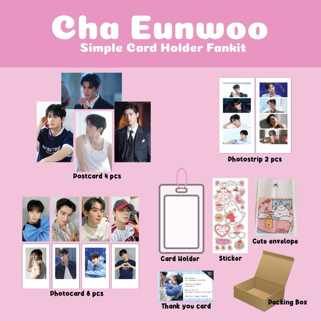 Cha Eunwoo fankit - dapat semua items - photocard postcard photostrip