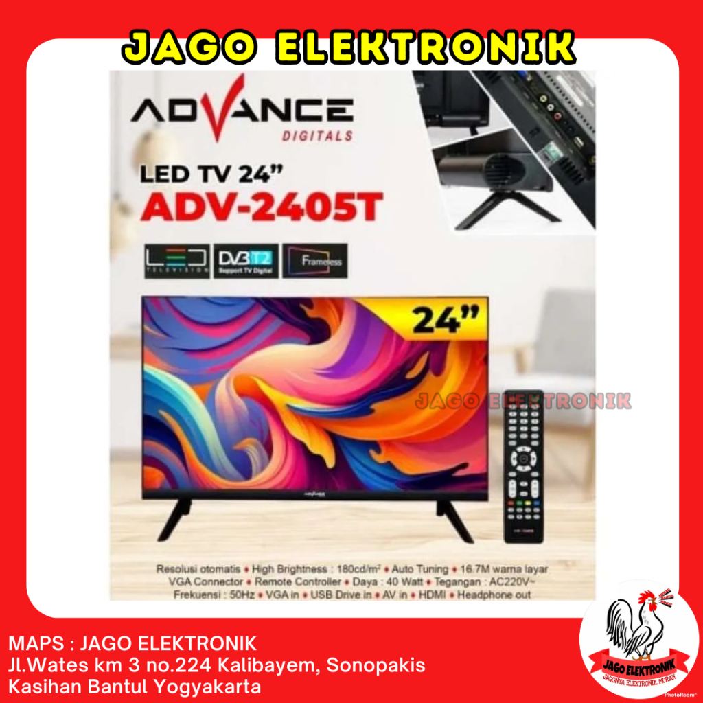 [TANPA SET TOP BOX] TV Advance ADV-2405T Televisi Digital Advance 24 Inch HD Support Antena Digital 