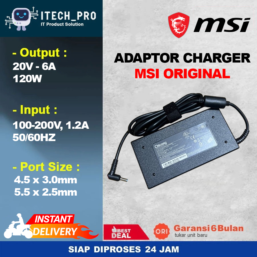 ORI Adaptor Charger / Casan Laptop MSI Cyborg 15 A12VF 20V 6A 120W NEW