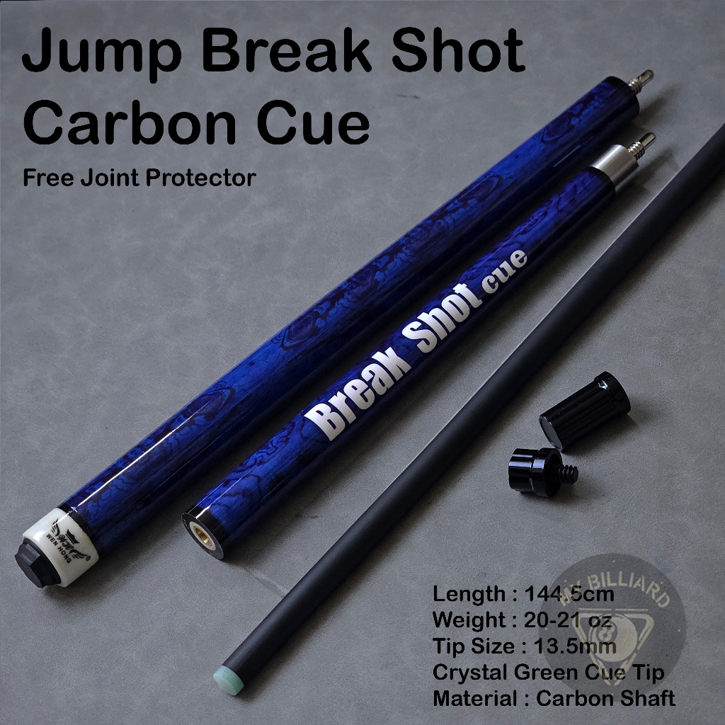Jump Break Shot Carbon Cue Blue Stick Billiard 13.5mm - Stik Loncat Kibau Billiar Karbon Biru