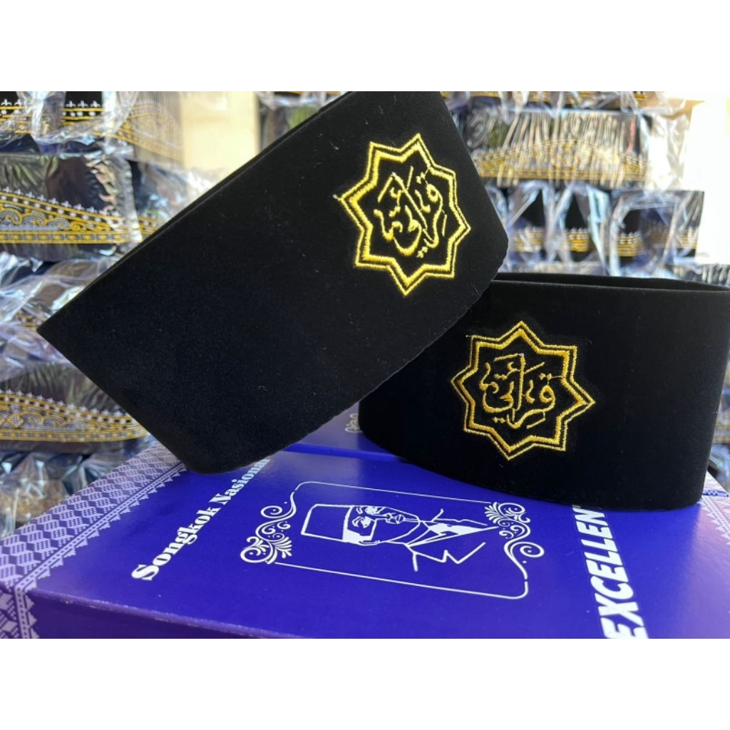 SONGKOK LOGO QIROATI PECI QIROATI BAHAN BLUSDRU LOGO QIROATI BORDIR