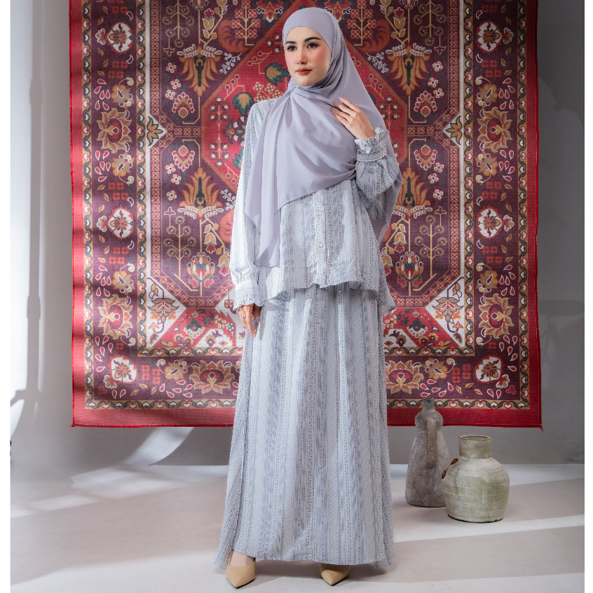 Zahwa Official - Moya One Set Rok Bahan Katun Aleevaa Motif Bunga, Aksen Bisban dan Kancing Mutiara