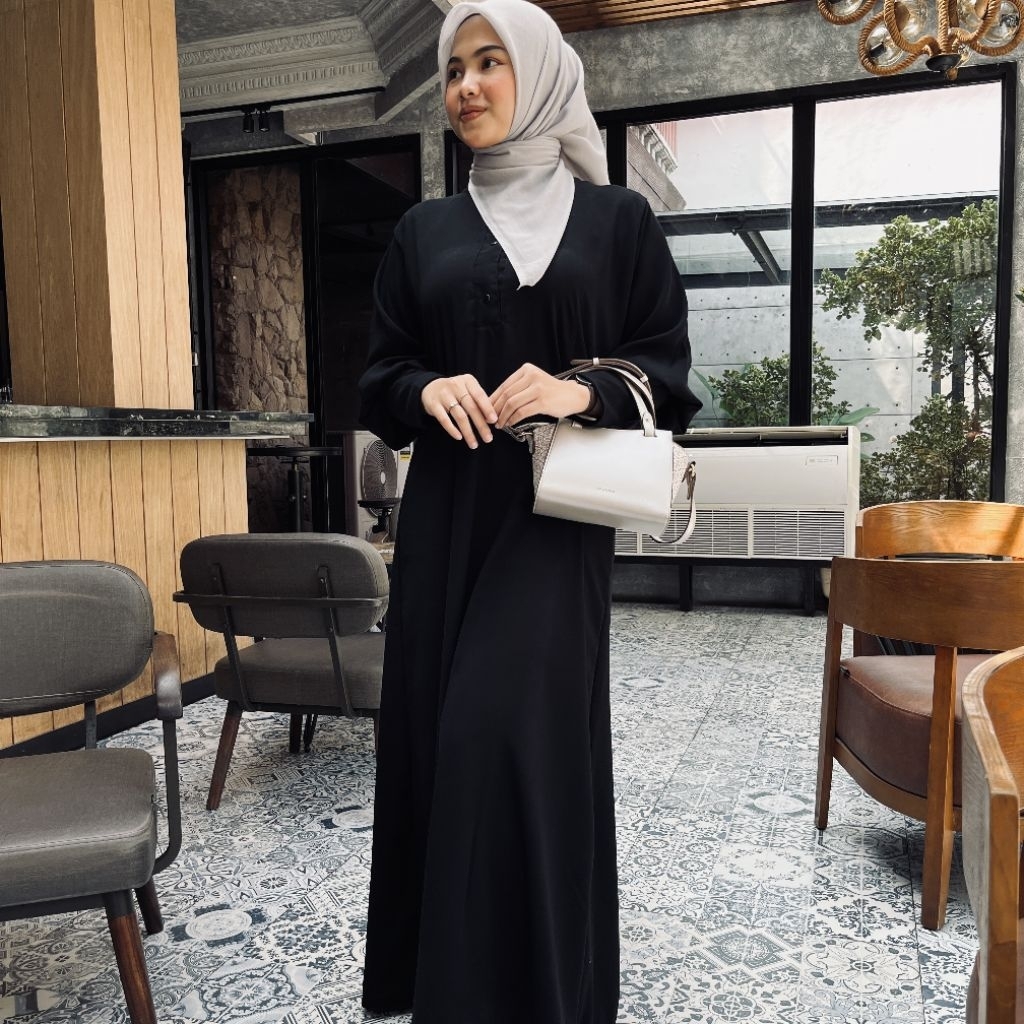 New Abaya polos resleting depan Abaya hitam polos busui Abaya muza Gamis hitam polos motif GHINA