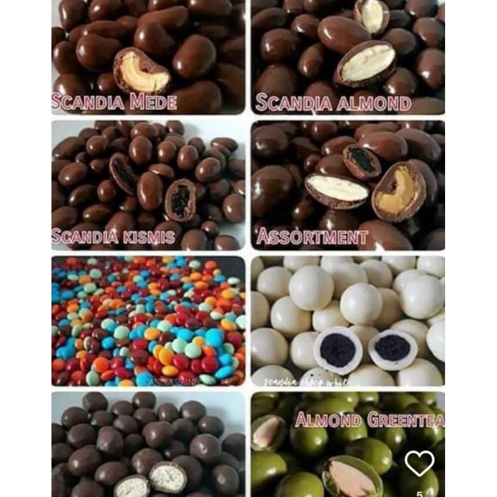 

Cokelat Scandia 1Kg - Aneka varian Almond Mede Greentea Choco White | Cokelat kiloan premium