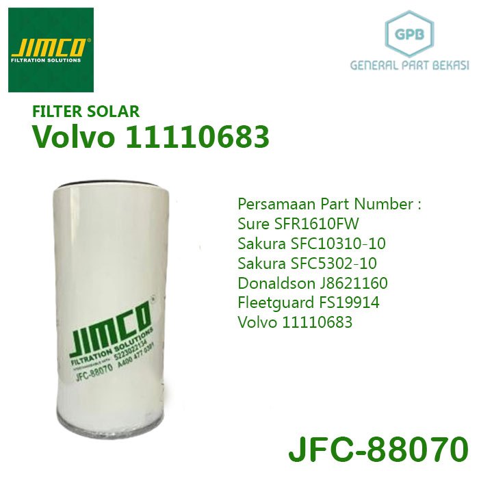 Fuel Filter Solar Volvo 11110683 Jimco JFC-88070 JFC88070 SFR1610FW SFC10310-10 SFC5302-10 J8621160 