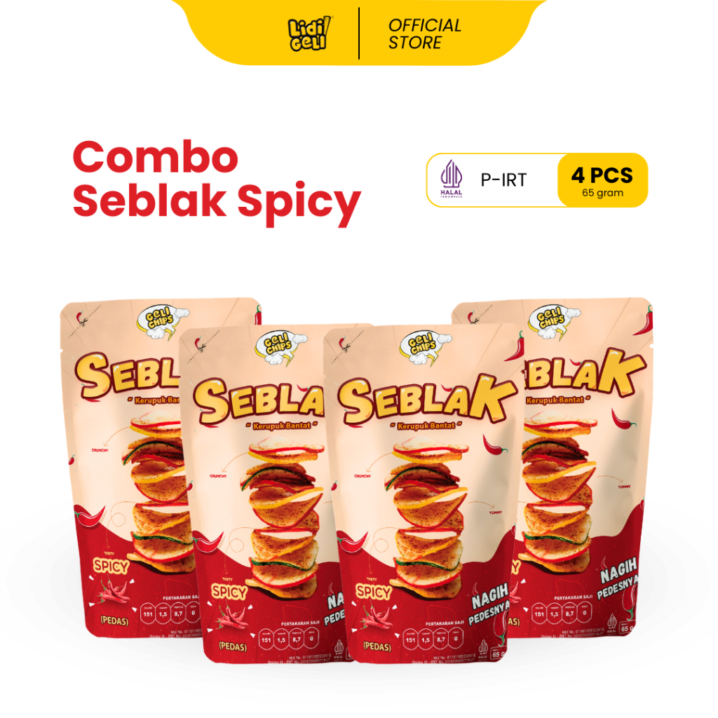 

Geli Chips Combo 4pcs - Seblak Kering Spicy Pedas Gurih Daun Jeruk - Super Hemat