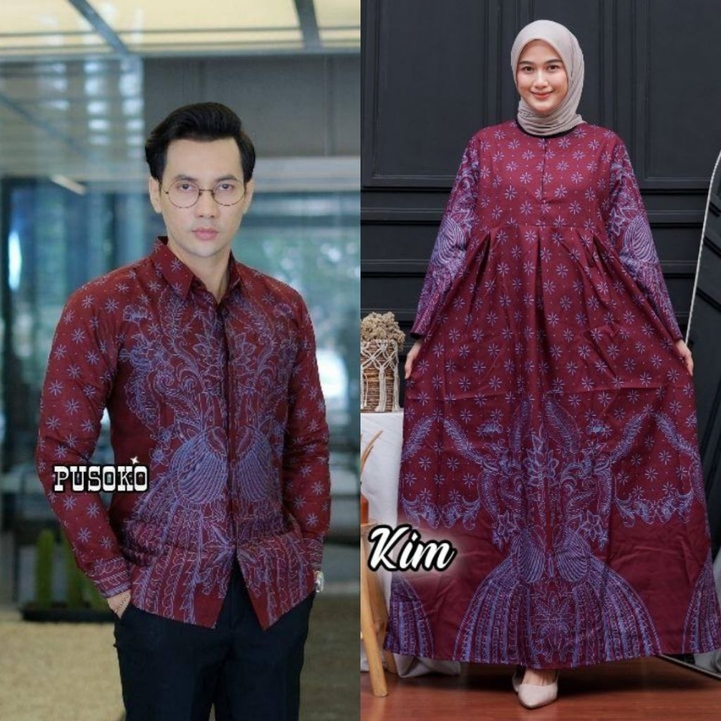 Gamis Batik Couple Suami Istri Bahan Poliester