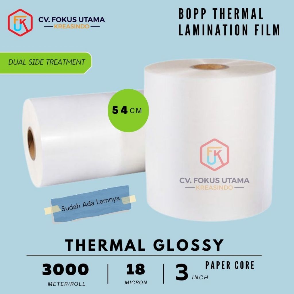 

54 55 Thermal Roll Plastic Laminating Panas Offset Corona Double Treatment Glossy Doff Finish