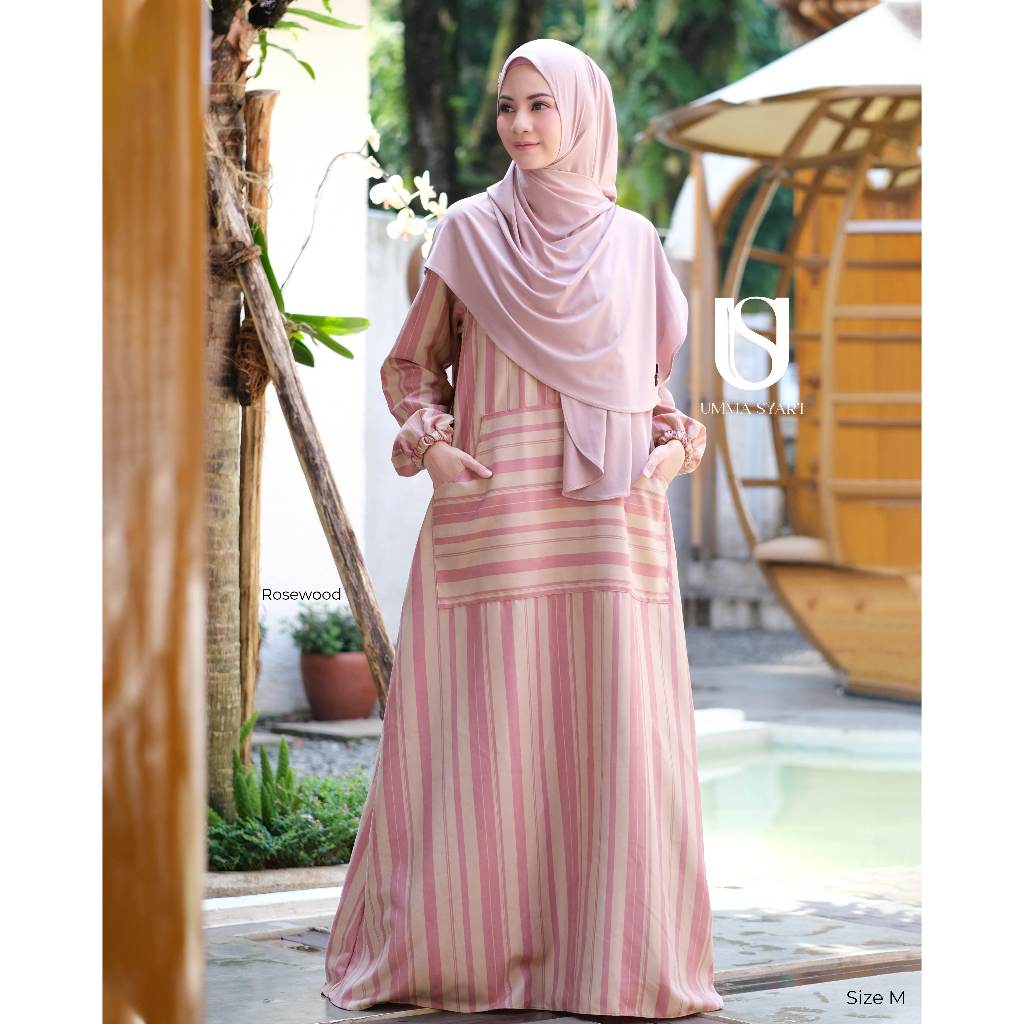 UMMA SYARI - Zeline Deffect/Gradde b dress casual stripe bahan Baby Corduroy - Auto Langsing with la