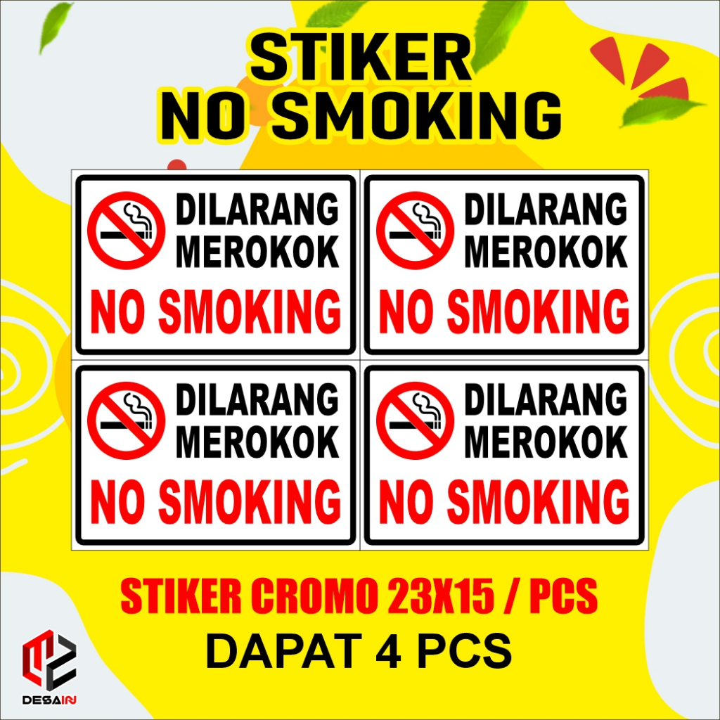 

stiker cromo dilarang merokok 23x15/pcs dapat 4 pcs