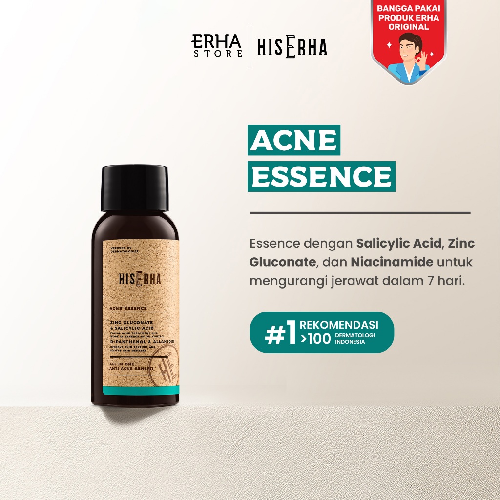 HIS ERHA Acne Essence All In One 60 ml - Serum Wajah Pria untuk Membantu Lawan Jerawat, Kontrol Miny