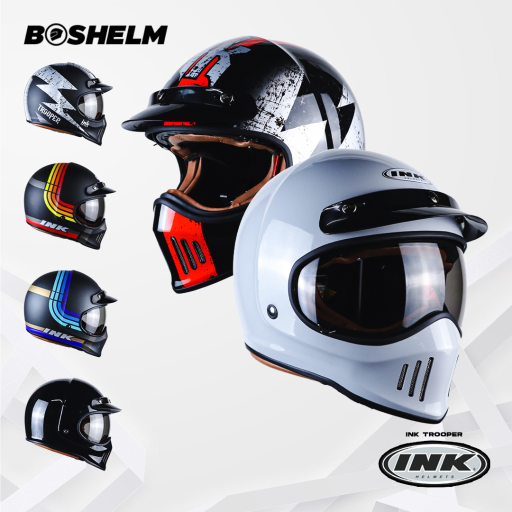 BOSHELM Helm INK Trooper Solid HITAM DOFF Helm Full Face SNI