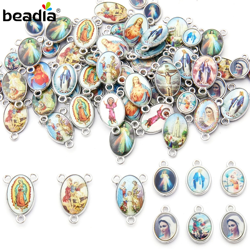 Beadia 20pcs Liontin Religius Jesus & Bunda Maria | Charm 3 Lubang | Aksesoris DIY Jewelry | Zinc Al