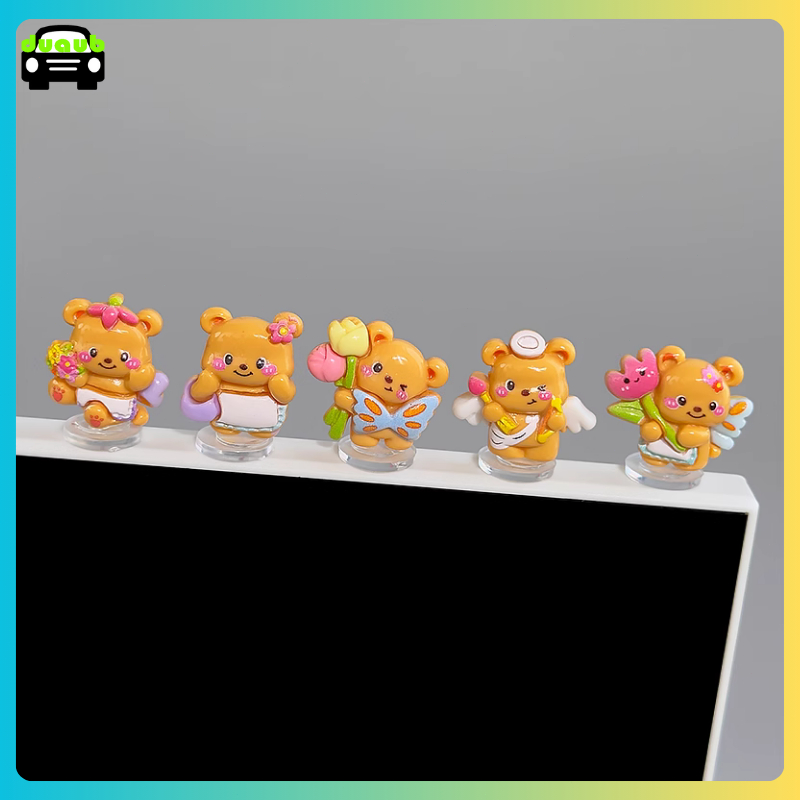 5pcs Bear Hiasan Mobil Elektrik Kartun Lucu Aksesori Layar Tampilan Ornamen Kecil Mobil