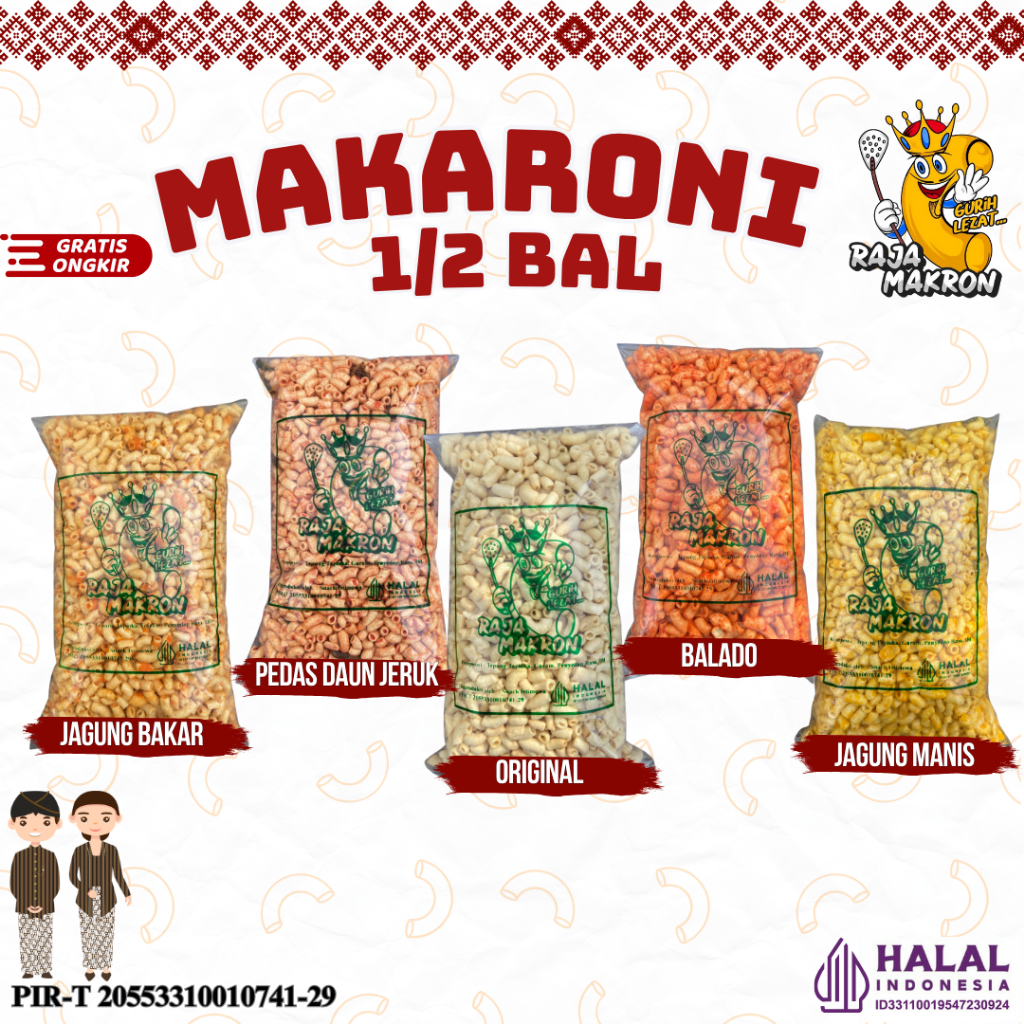 

1/2 BAL MAKARONI KRESS BANTAT KEMASAN 500Gr - 5 VARIAN RASA Food Snack Cemilan Makanan Pedas