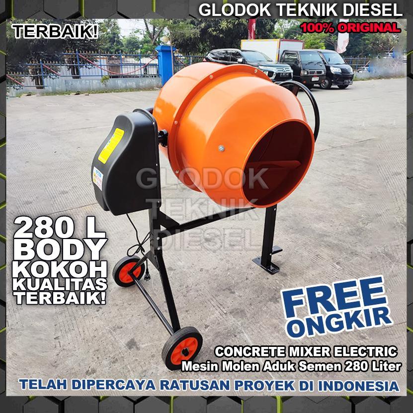 Mesin Pengaduk Semen Molen Listrik Concrete Mixer 280 Liter Elektrik Electric Alat Aduk Cor Semen 28