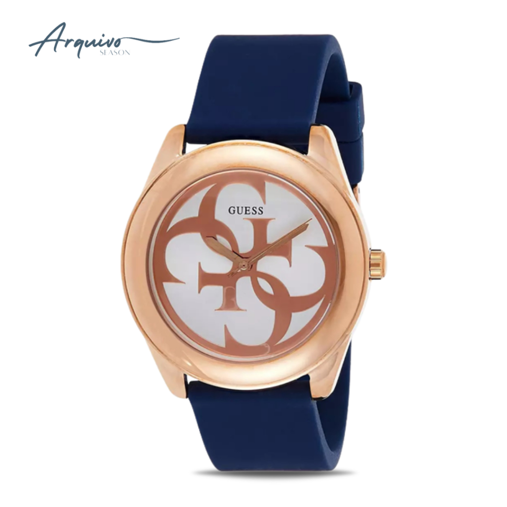 Jam Tangan Guess Wanita G Twist Rubber Blue Case Rosegold Casual Original W0911L6