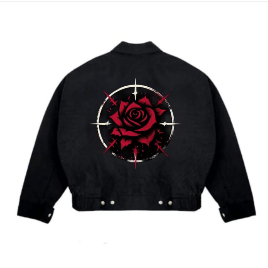 WORK JACKET CROP PRIA - JACKET BOXY CROP RED FLOWER PRIA WANITA PREMIUM