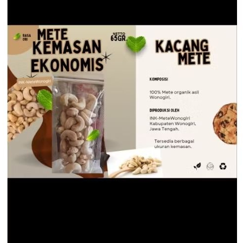 

Kacang mete utuh jumbo kemasan ekonomis, kemasan 65 gr