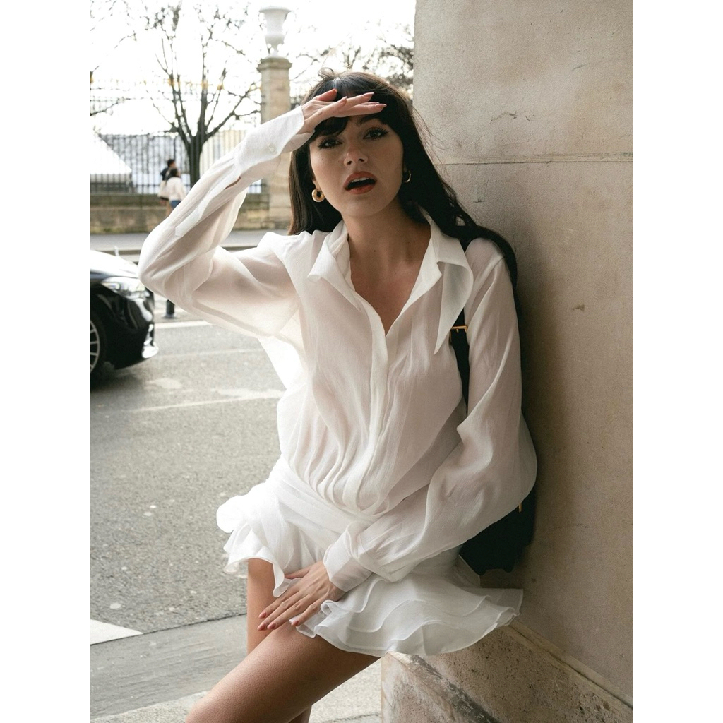 Eversaint - Ready Stock Pearl White Ruffle Shirt Dress Putih Flowy