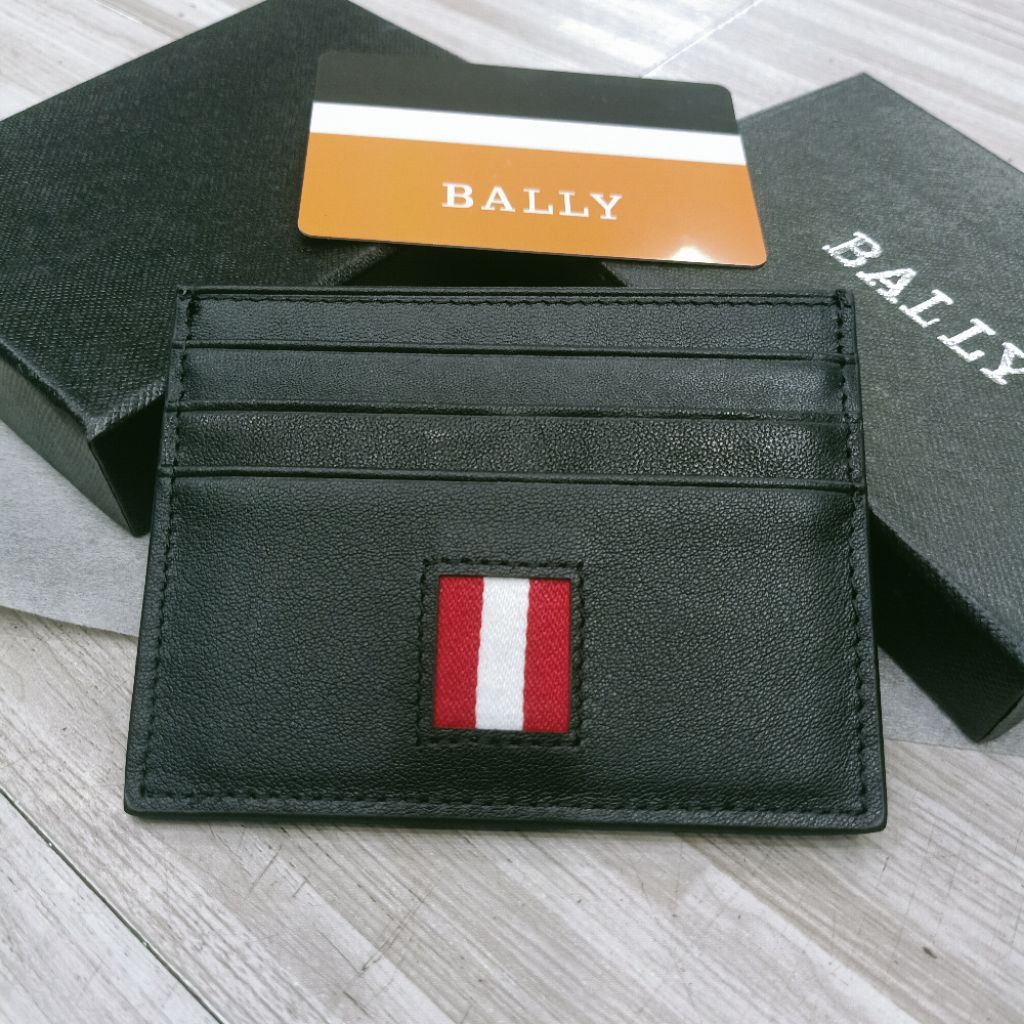 Card Holder kulit Bally list merah putih Card case dompet kartu unisex