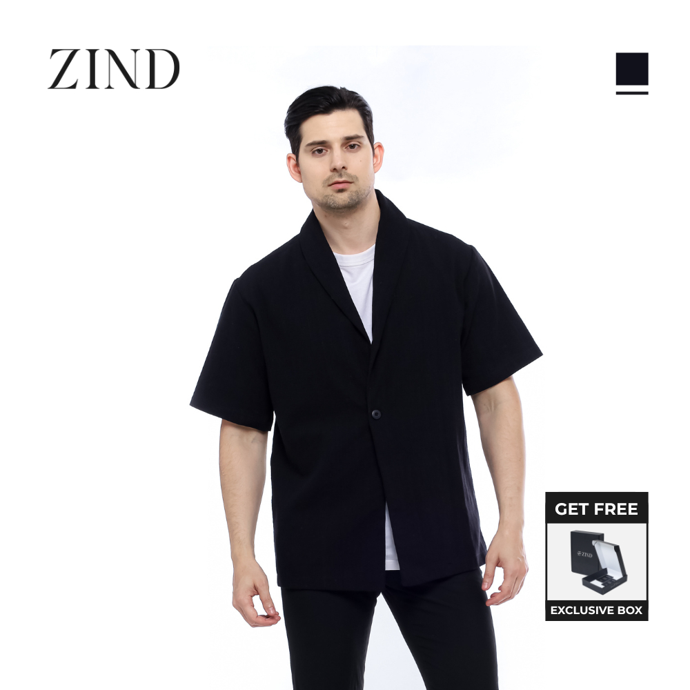 Zind Hamilton Linen Outer - Kemeja Pria Bisnis Kasual Outer Linen Premium Hitam